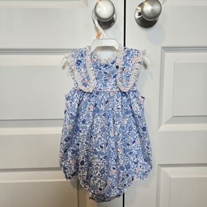 Blue Floral Infant Romper with Pink Accents